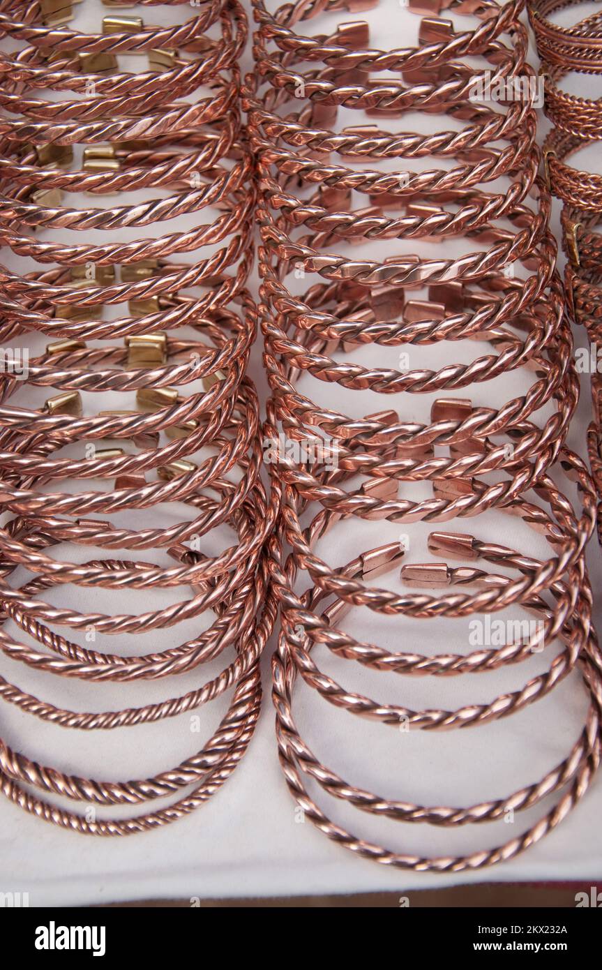 Copper bracelets, market stall, souvenir market, Lubumbashi, Katanga