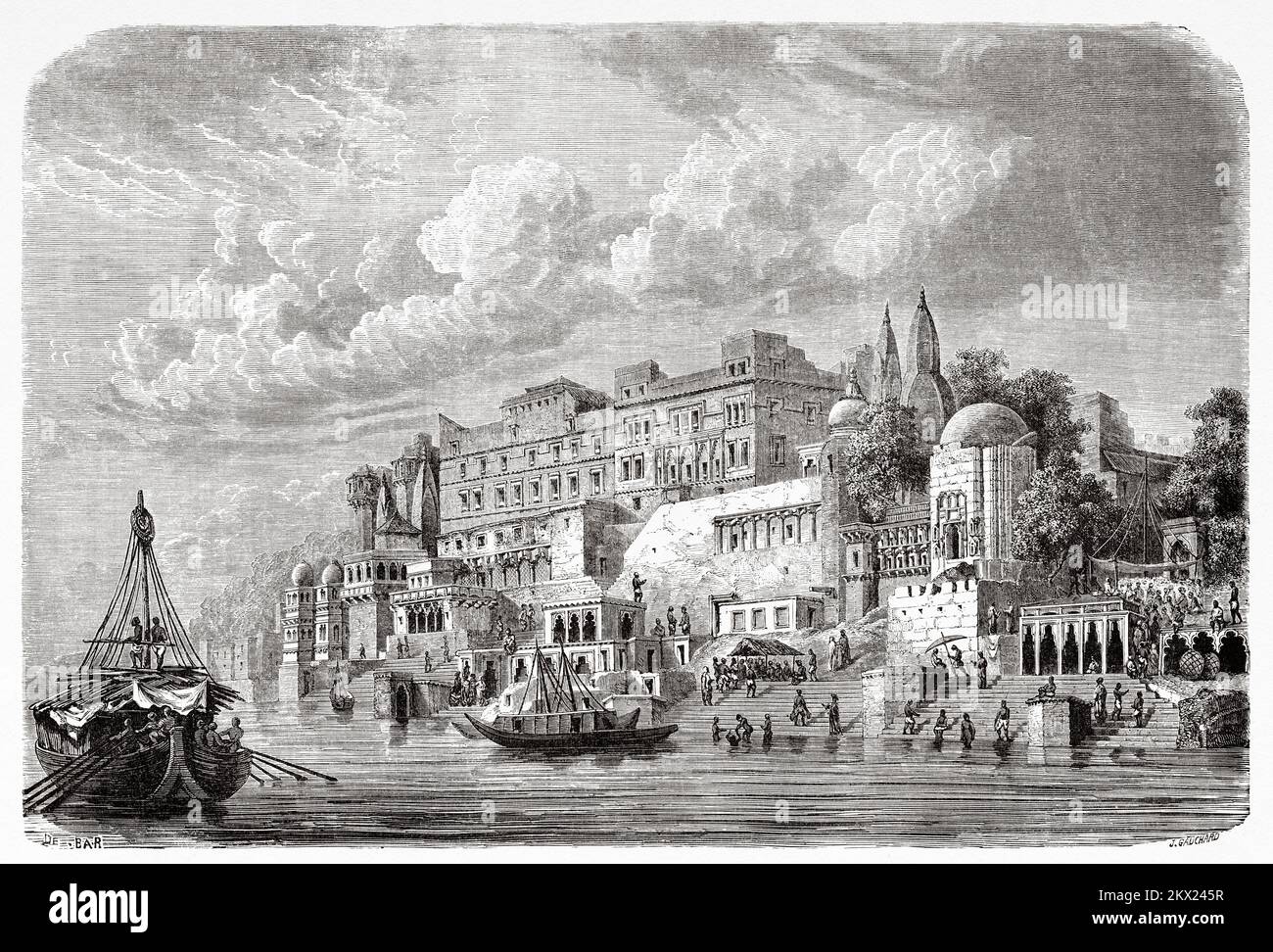 The river Ganges in Varanasi, India. The travels of Ida Pfeiffer 1857 Stock Photo