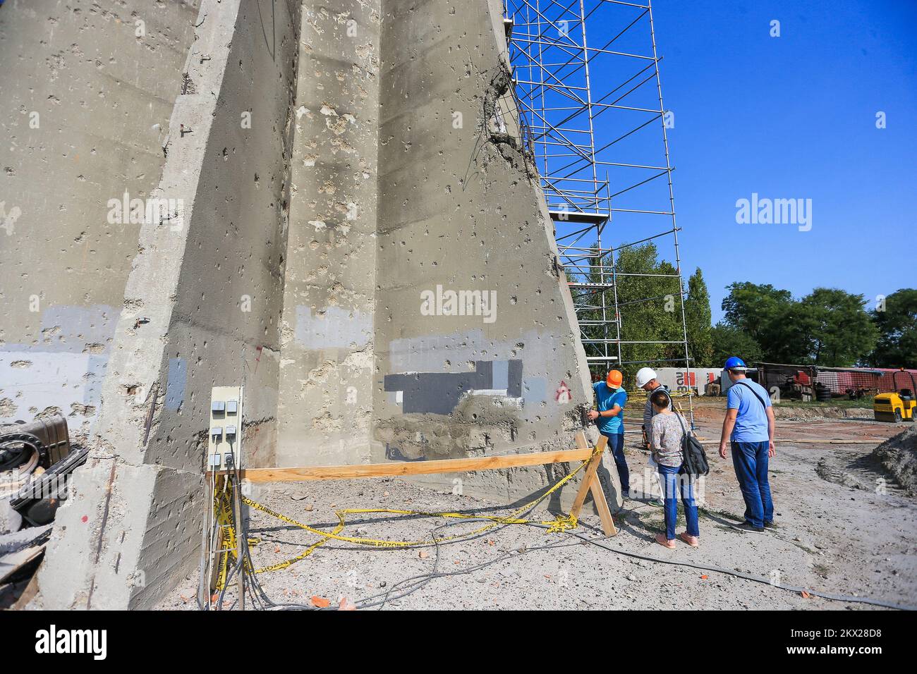 23.08.2017., Vukovar, Croatia - Reconstruction of Vukovar Water Tower which is one of symbols of resistance during the Homeland war. Photo: Davor Javorovic/PIXSELL Stock Photo