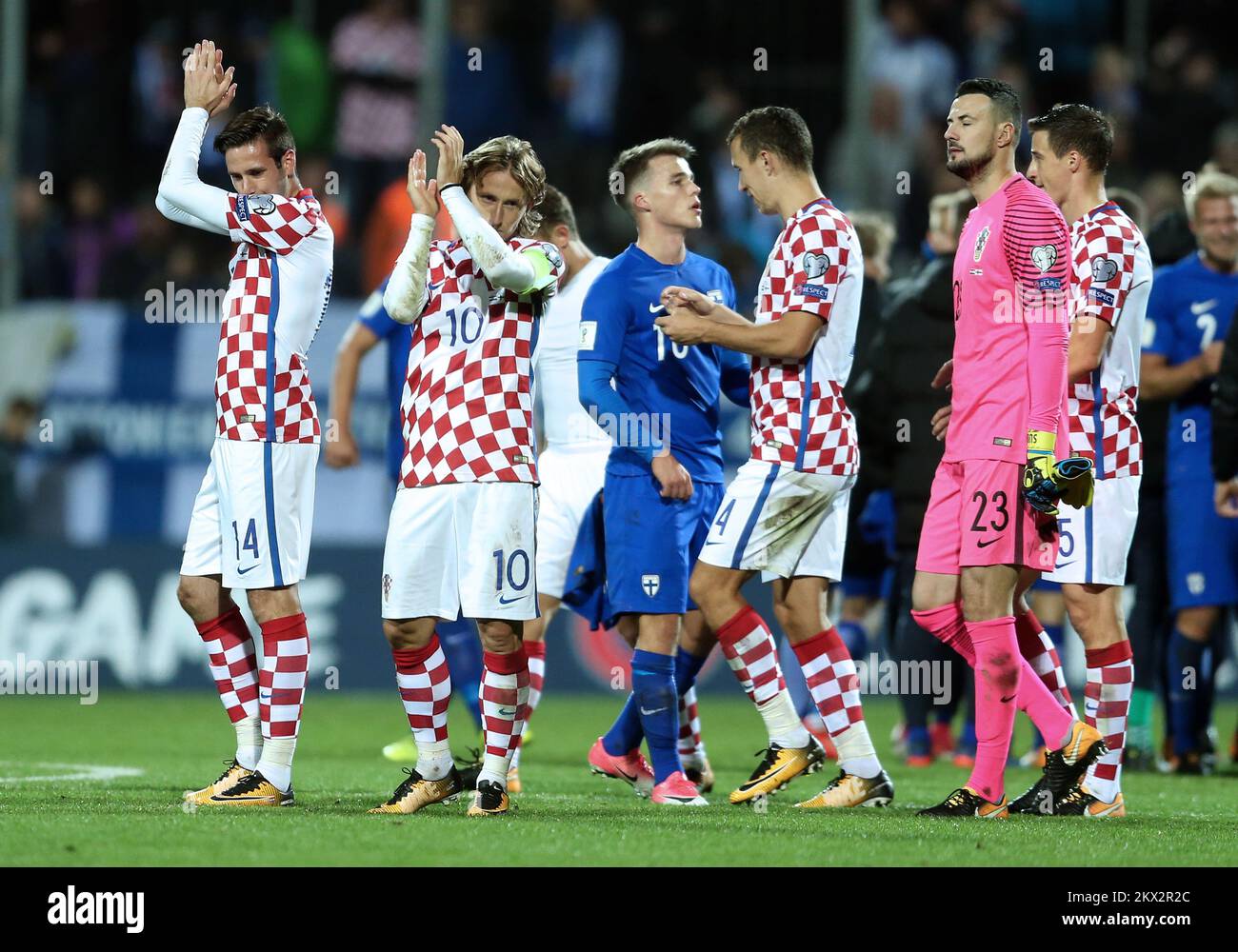 06.10.2017., Croatia, Rijeka - Qualification football match for the World Cup in Russia 2018 between Croatia and Finland. Luka Modric; Duje Cop; Ivan Perisic; Danijel Subasic Photo: Sanjin Strukic/PIXSELL  Stock Photo