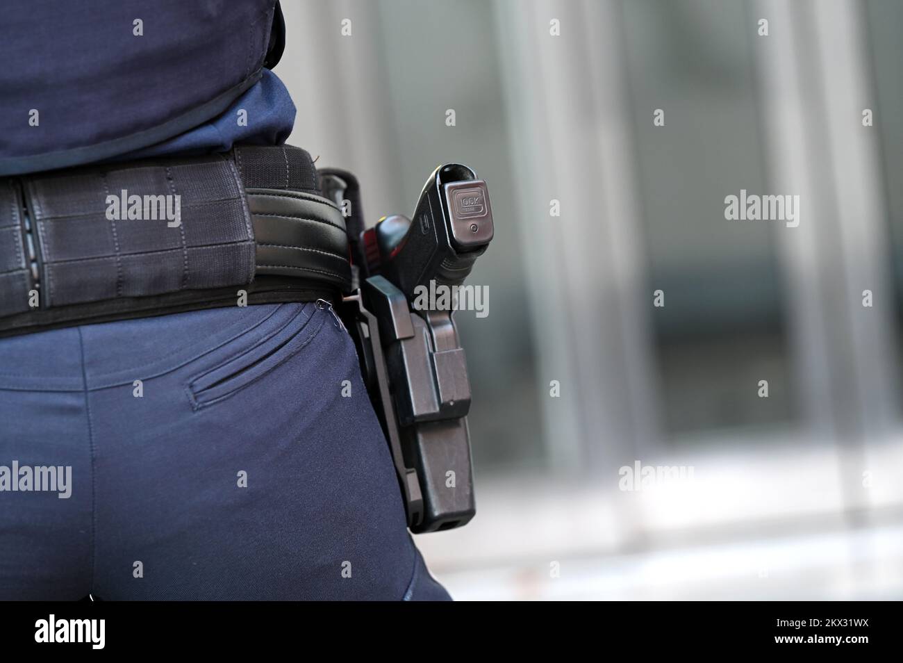 Detail shot of a police pistol in Austria Stock Photo