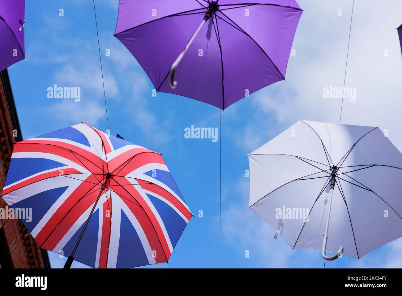 Durham UK 7th June 2022 Durham's Umbrella Street Union Jack Flag