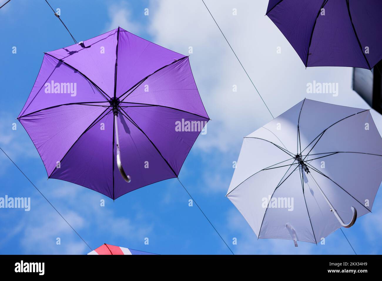 Durham UK 7th June 2022 Durham's Umbrella Street Union Jack Flag