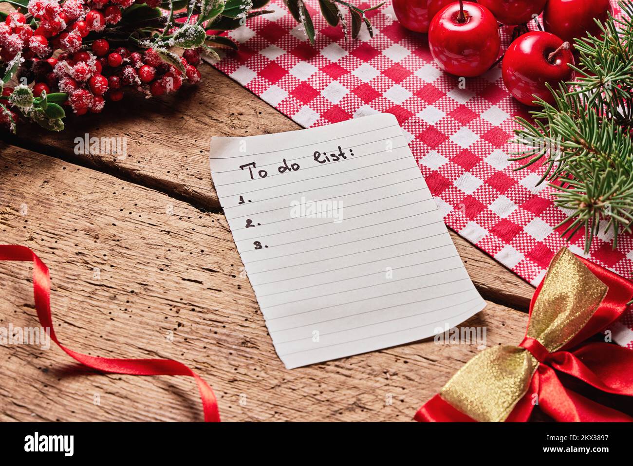 New Year goals List 2023, To do list with paper written in handwriting about plans, wishes and ideas, future planning banner Stock Photo
