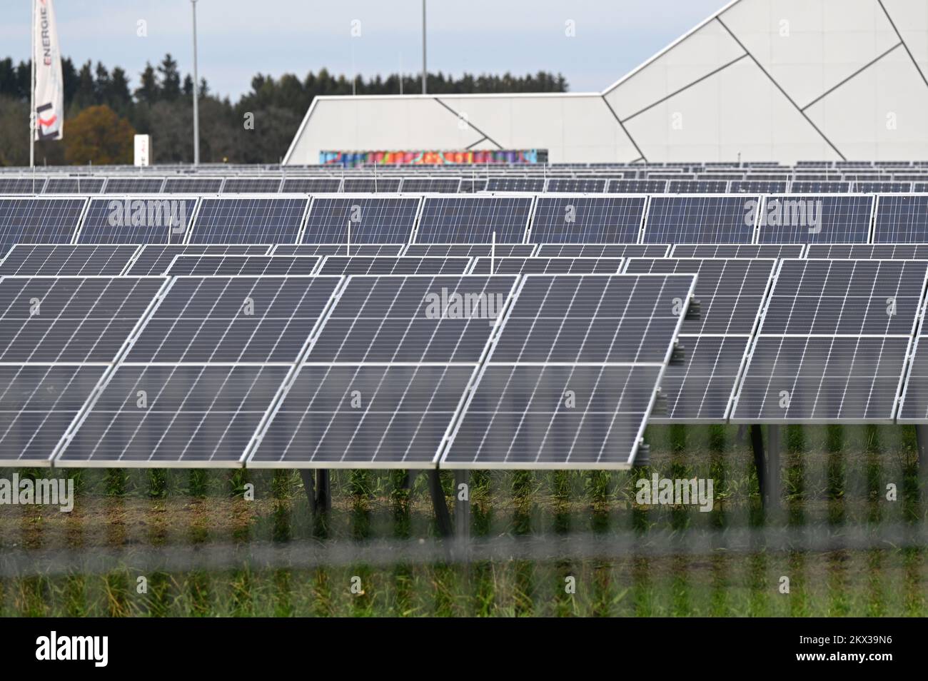 Solar campus with photovoltaic research power plant of EnergieAG in Eberstalzell (Upper Austria), Austria; Stock Photo