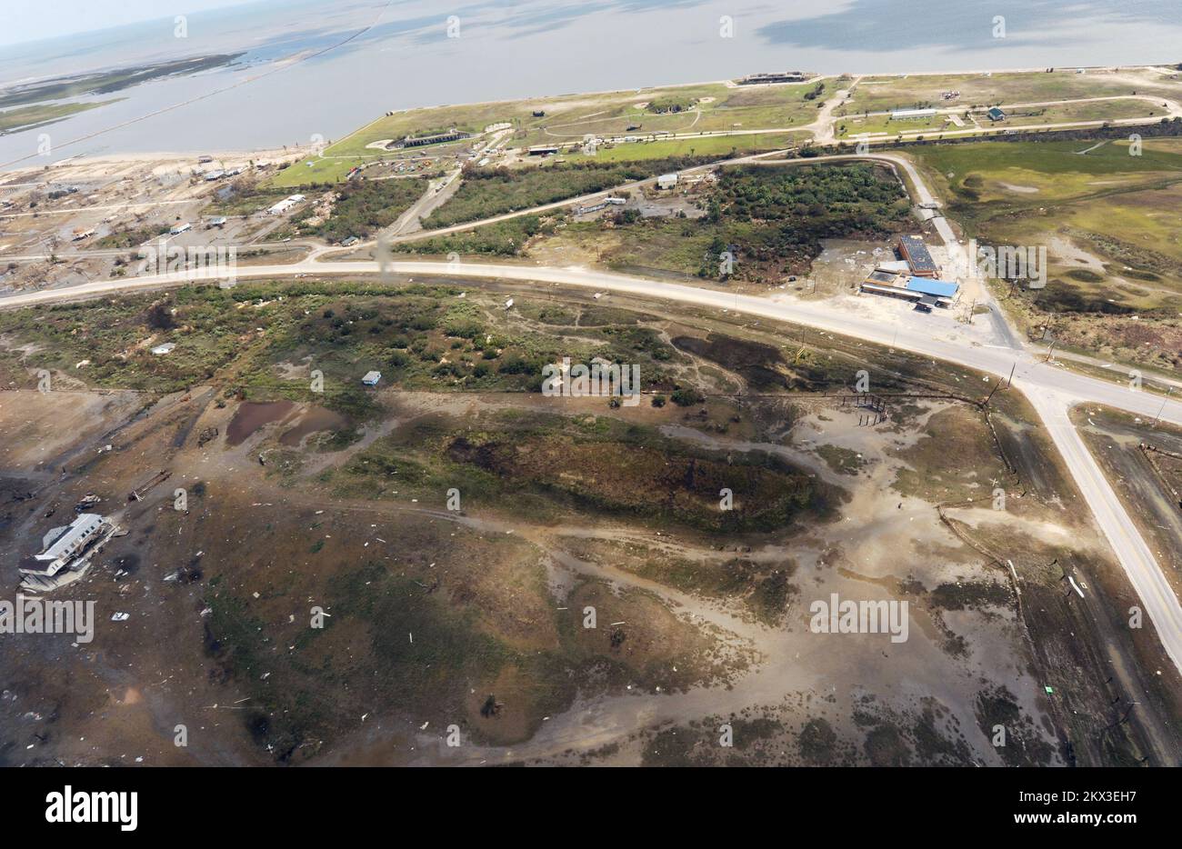 Hurricane Ike,  Galveston, TX, September 16, 2008   Aerial view of damage caused by Hurricane Ike. Galveston, TX, September 16, 2008 --Aerial view of damage of  Hurricane Ike.. Photographs Relating to Disasters and Emergency Management Programs, Activities, and Officials Stock Photo