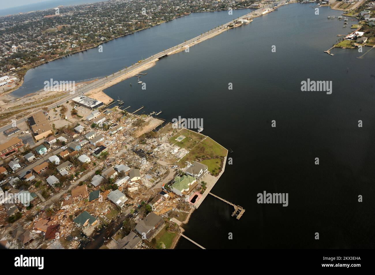 Hurricane Ike,  Galveston, TX, September 16, 2008   Aerial view of damage caused by Hurricane Ike.. Photographs Relating to Disasters and Emergency Management Programs, Activities, and Officials Stock Photo