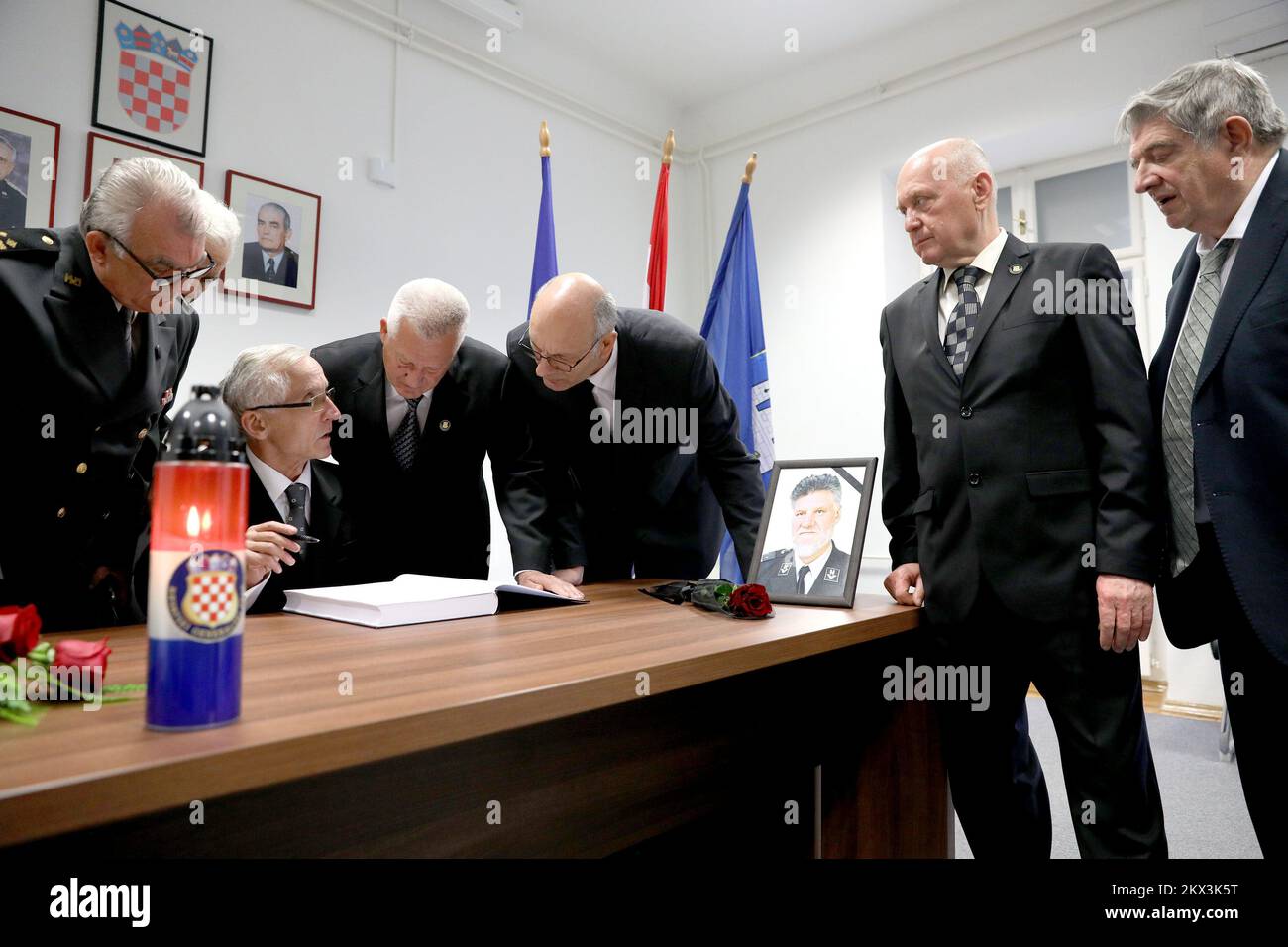 01.12.2017., Zagreb, Croatia - The Croatian Generala Association has opened a mourning book for death of Slobodan Praljak, who died after appearing to drink poison at court in The Hague as UN judges upheld his 20-year sentence. Ivan Tolj, Pavao Miljavac. Photo: Patrik Macek/PIXSELL Stock Photo