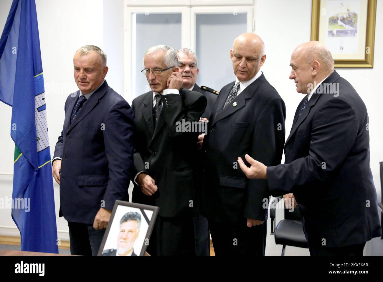 01.12.2017., Zagreb, Croatia - The Croatian Generala Association has opened a mourning book for death of Slobodan Praljak, who died after appearing to drink poison at court in The Hague as UN judges upheld his 20-year sentence. Ljubo Cesic Rojs, Josip Lucic. Photo: Patrik Macek/PIXSELL Stock Photo