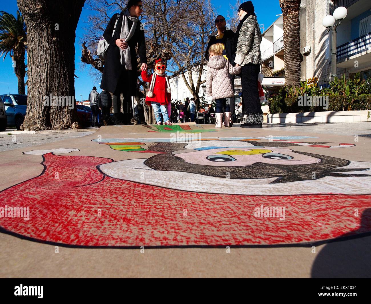 24.12.2017., Croatia, Makarska - In the Christmas City, a mega greeting card was presented who is 211 m long was created by elementary school children of the Makarska littoral in the workshop of Santa Photo: Toni Katic/HaloPix/PIXSELL Stock Photo