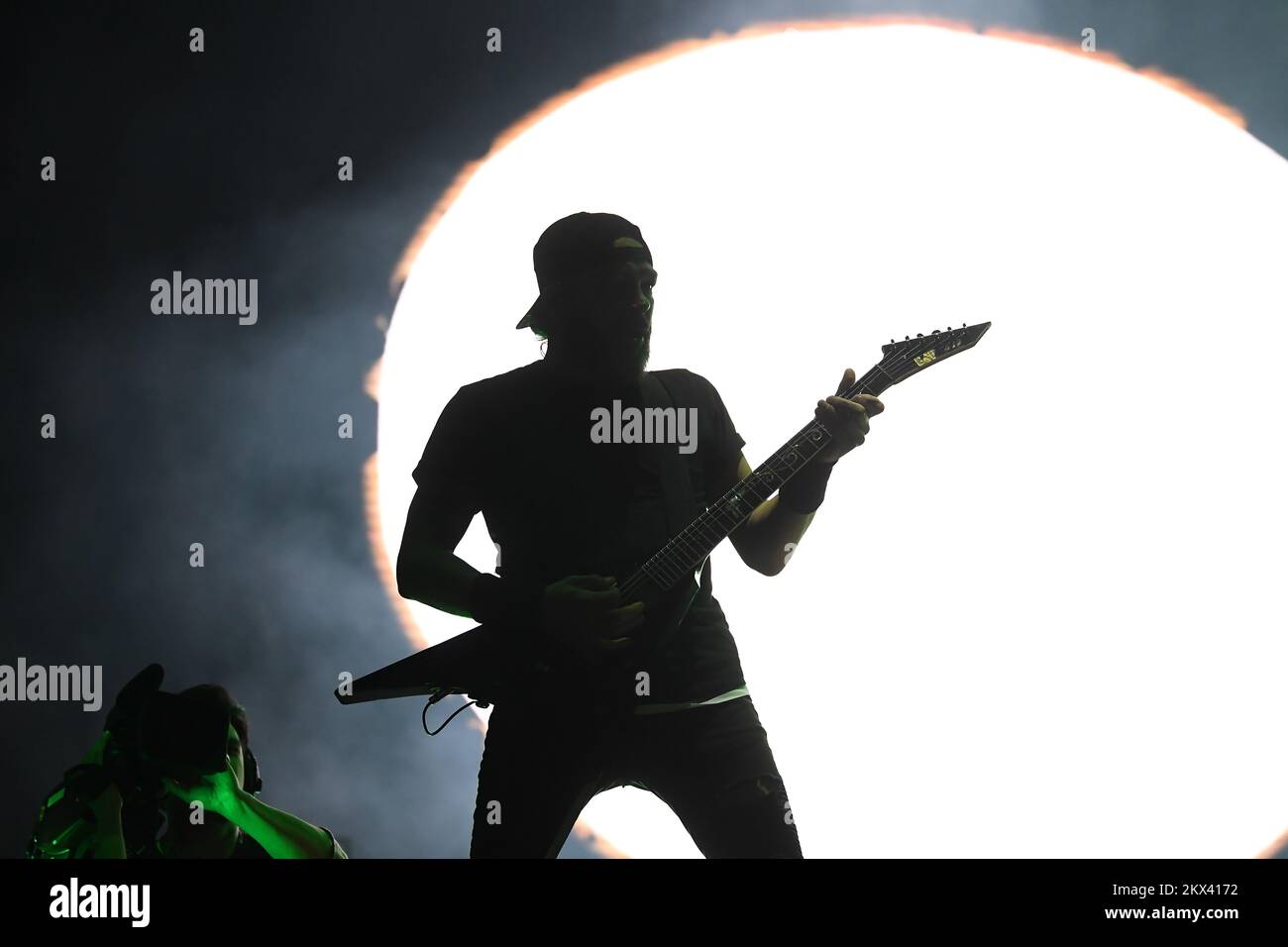 Rio de Janeiro, September 2, 2022. Guitarist Michael Paget of heavy metal band Bullet for my Valentine, during a concert at Rock in Rio 2022, in the c Stock Photo