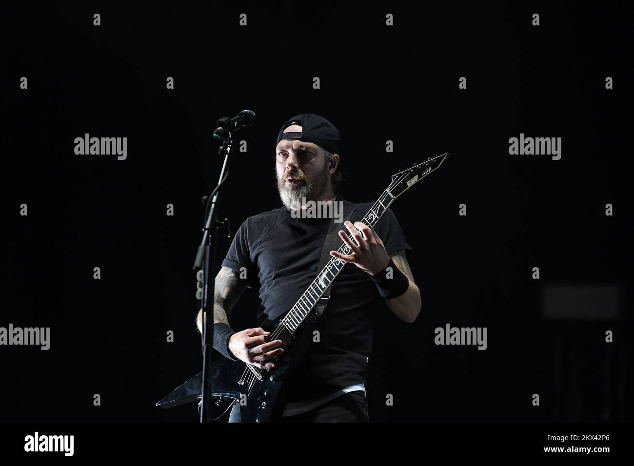 Rio de Janeiro, September 2, 2022. Guitarist Michael Paget of heavy metal band Bullet for my Valentine, during a concert at Rock in Rio 2022, in the c Stock Photo