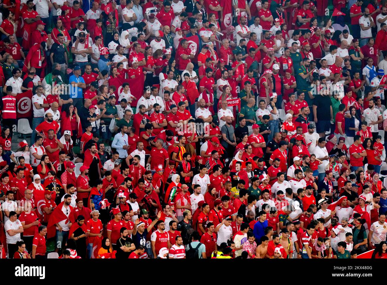 Tunisia fans in the stands ahead of the FIFA World Cup Group D match at the Education City Stadium in Al Rayyan, Qatar. Picture date: Wednesday November 30, 2022. Stock Photo
