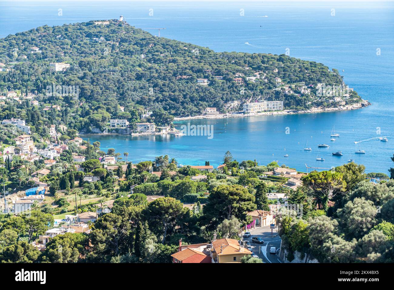 Aerial view of Saint-Jean-Cap-Ferrat with the blue sea and beautiful ...