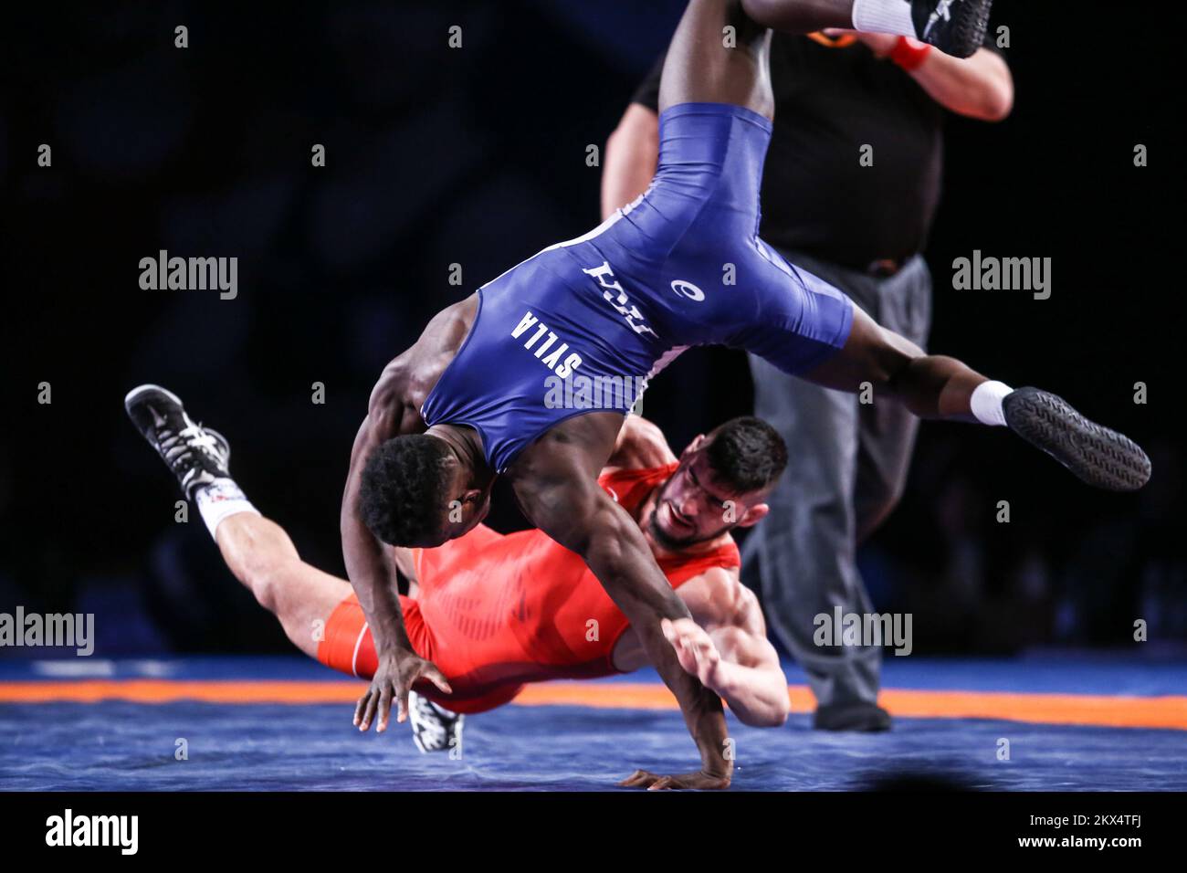 03.02.2018., Zagreb, Croatia - Dom sportova, UWW Zagreb Open Grand Prix 2018., final match of men's sen gr 67, Yasin Ozay(FRA) vs. Mamadassa Sylla (FRA). Photo: Igor Soban/PIXSELL  Stock Photo