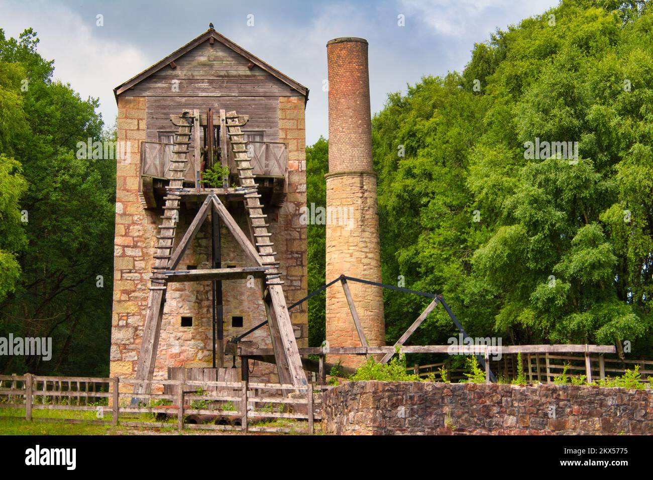 Shaft and engine house at Minera Lead Mine, Wrexham, North Wales Stock