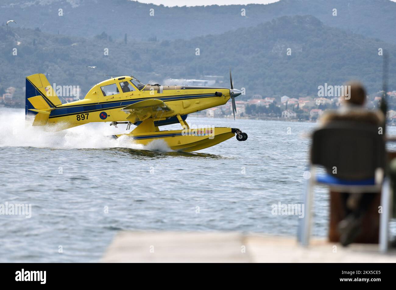 22.03.2018., Croatia, Zadar - Above the Zadar coast flying progmram 'Colonel Mirko Vukusic' was held , which was attended by aircrafts and helicopters from the 93rd airline base: Zlin-242L, Pilatus, Canadair cl-415, Airtractor, Bell, Kiowa Warrior, Wings of Storm Photo: Hrvoje Jelavic/PIXSELL Stock Photo
