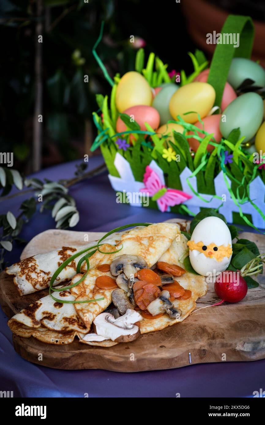 22.03.2018., Rijeka, Croatia - Easter delicacies. Vegetarian breakfast ...