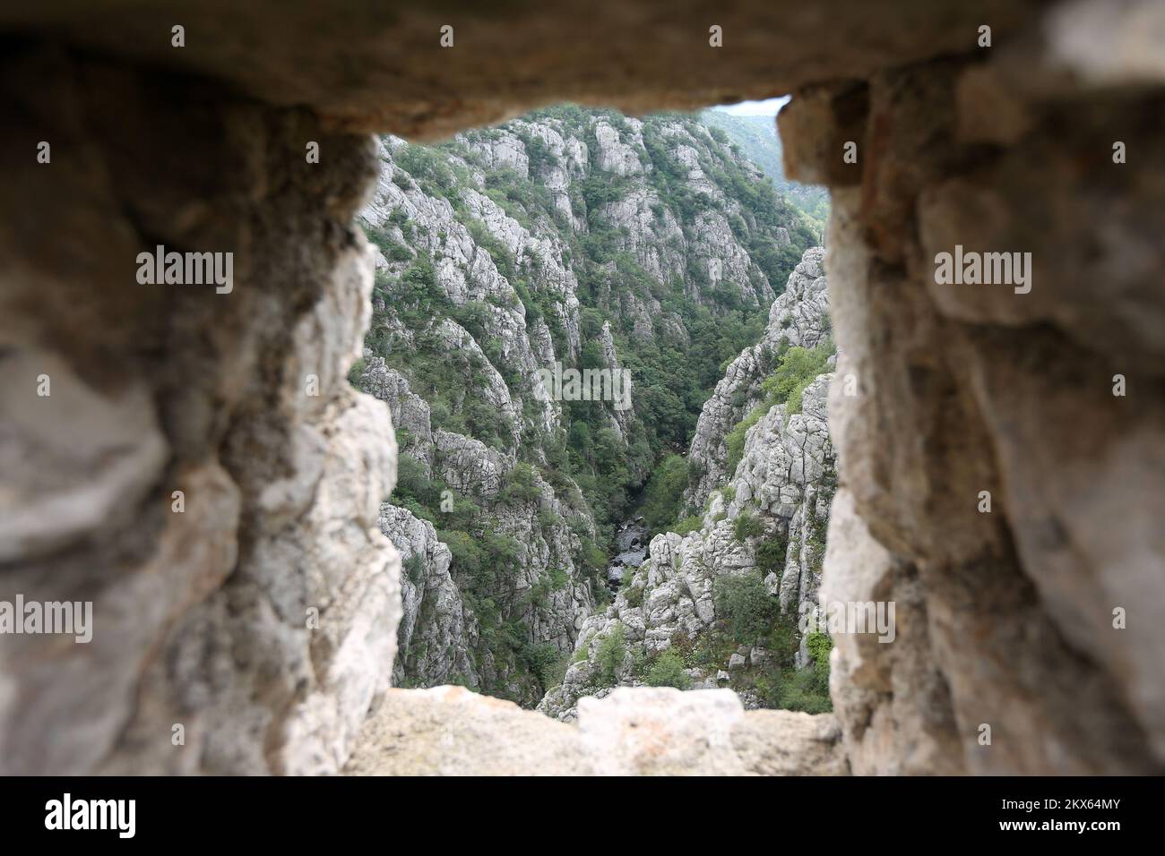 13.05.2018., Drnis , Croatia - The fortress Gradina is located in Drnis, at  an elevation of 344 m above sea level, above the canyon of the river  Cikola. Built on the site