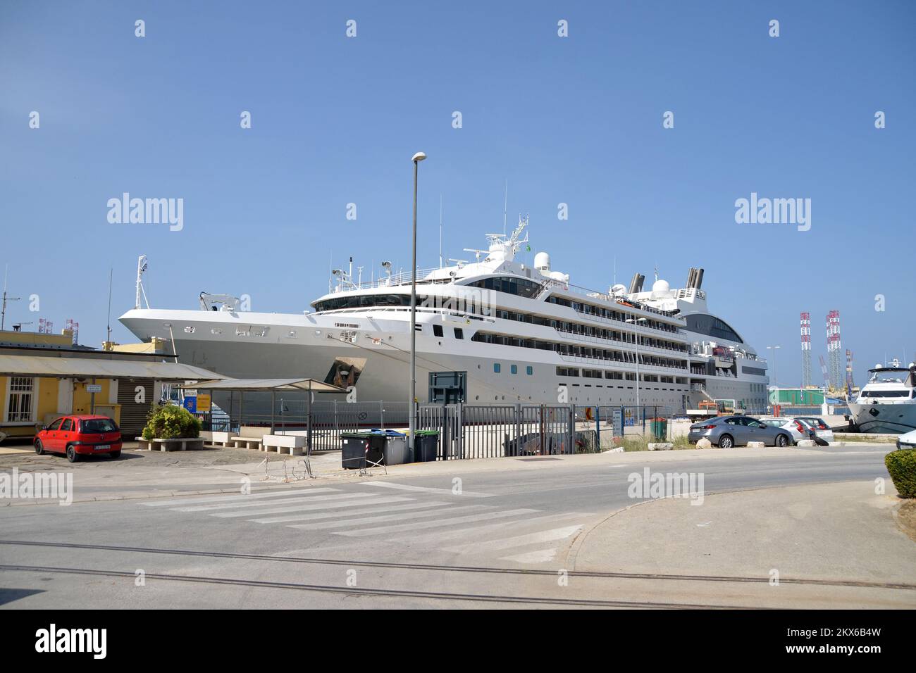 30.05.2018., Pula- Cruiser Le Lyrial, 142 meters long, built in the Italian shipyard Fincantieri in Ancona, drove this morning came on few hours in Pula This luxury boat, has 122 cabins with private balconies, receiving 264 passengers, of which nearly 150 crew members are cared for. Photo: Dusko Marusic/Pixsell  Stock Photo
