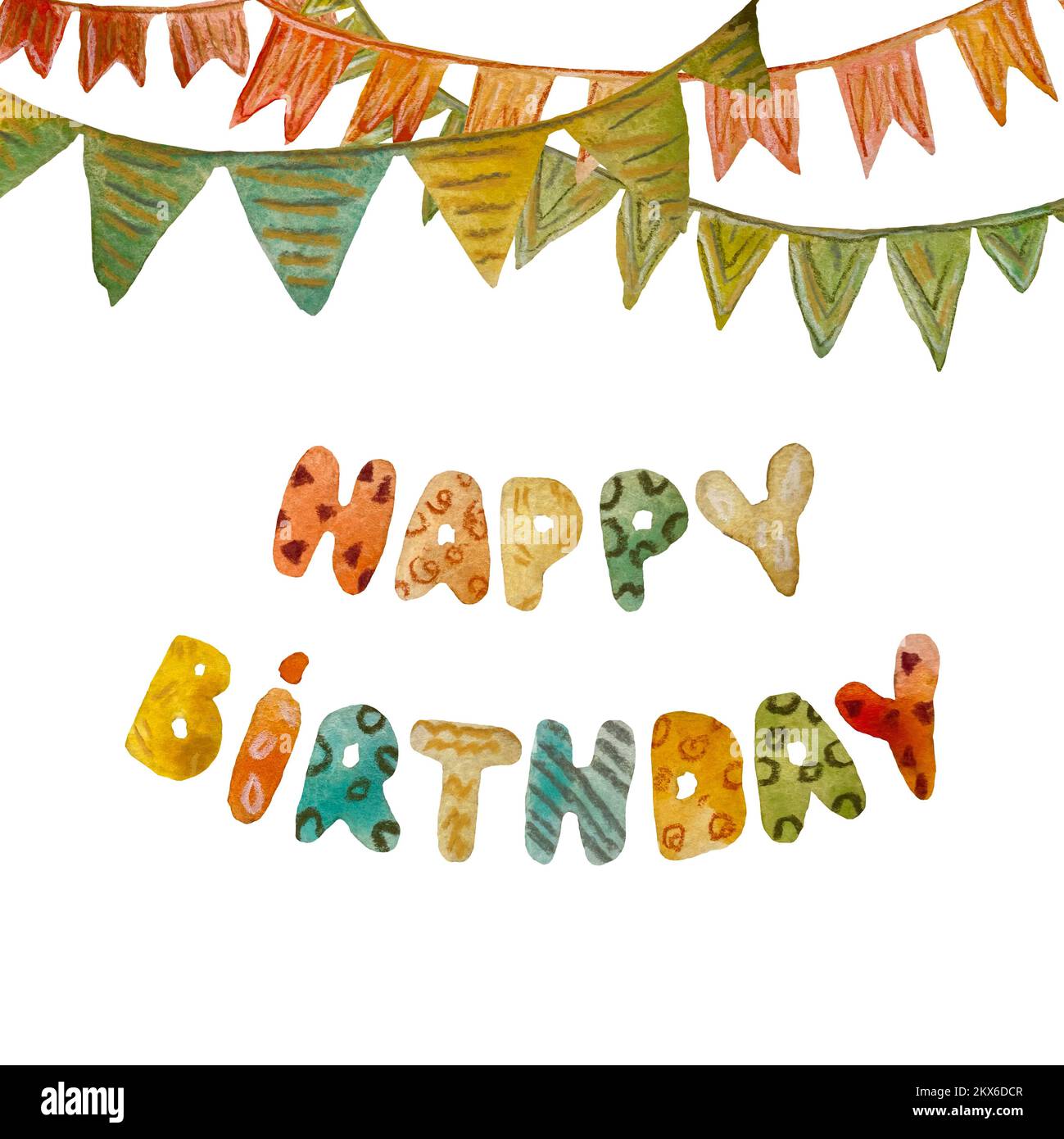 Happy birthday letters colorful flags a watercolor Stock Photo Alamy