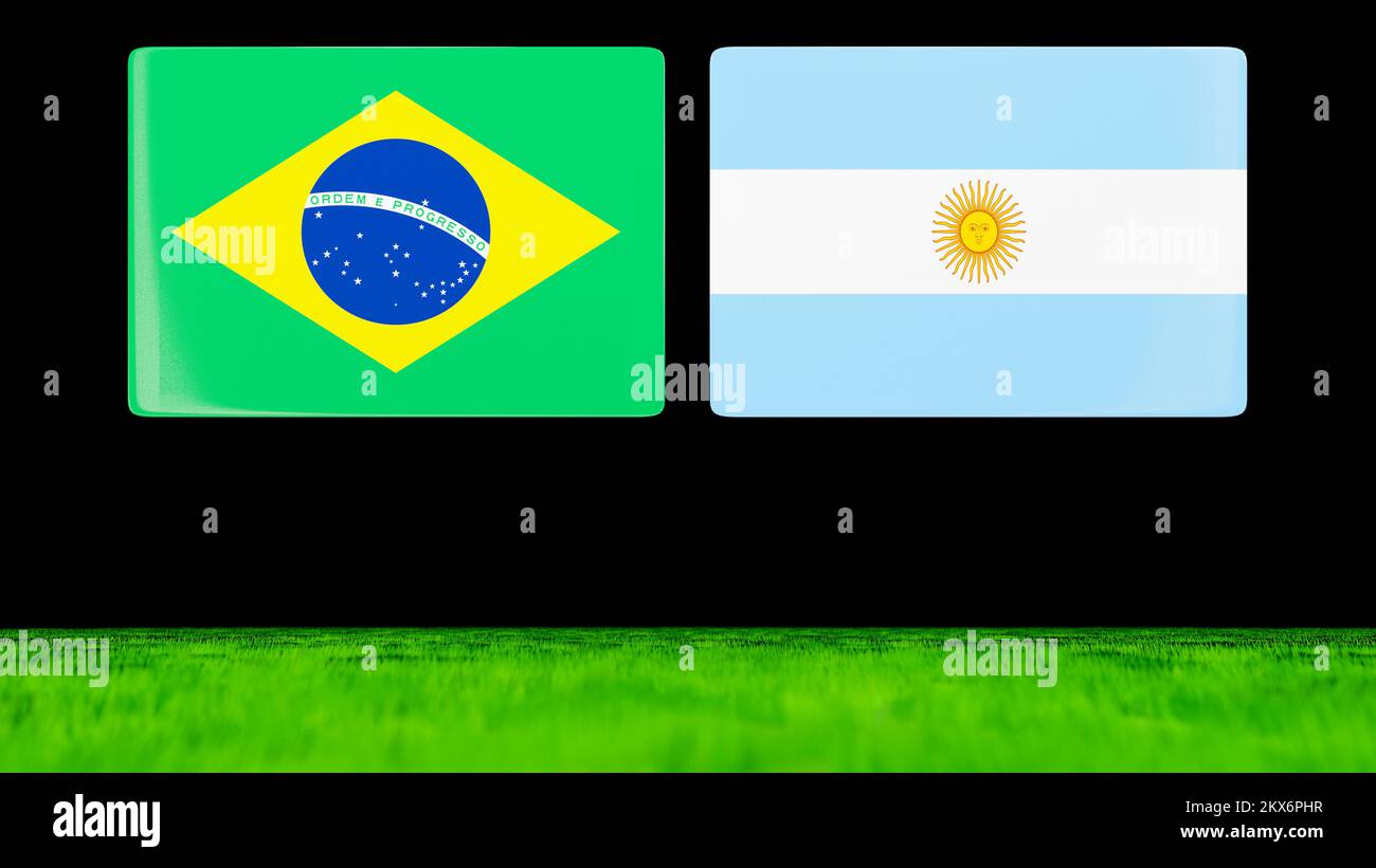 National Flags of Brazil and Argentina as glossy cards floating over a