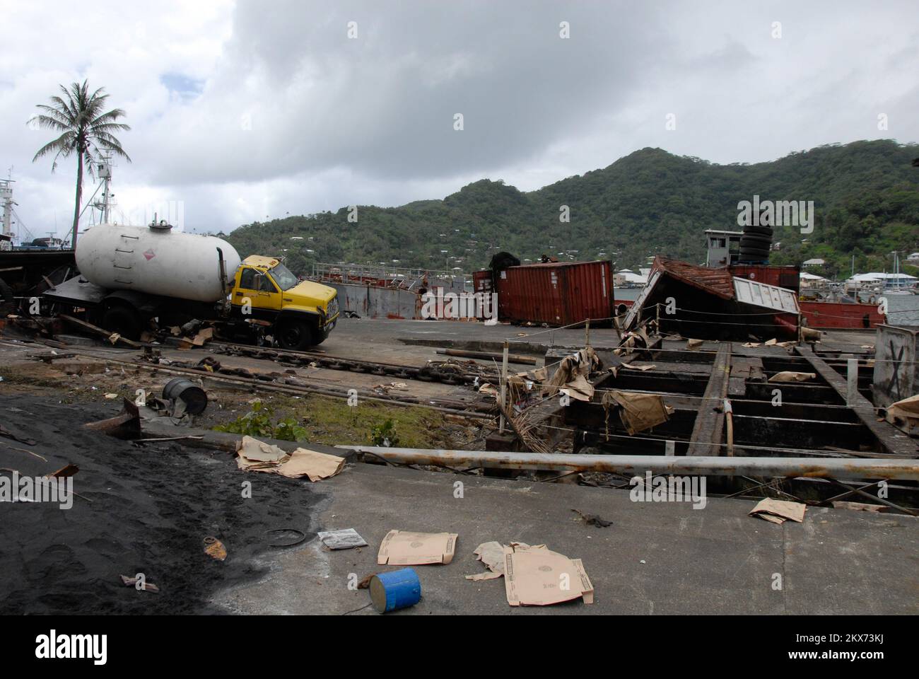 Earthquake   Tsunami - Pago Pago, American Samoa, October 1, 2009   The port in Pago Pago was damaged by the recent tsunami. This picture shows of the damage.  . American Samoa Earthquake, Tsunami, and Flooding. Photographs Relating to Disasters and Emergency Management Programs, Activities, and Officials Stock Photo