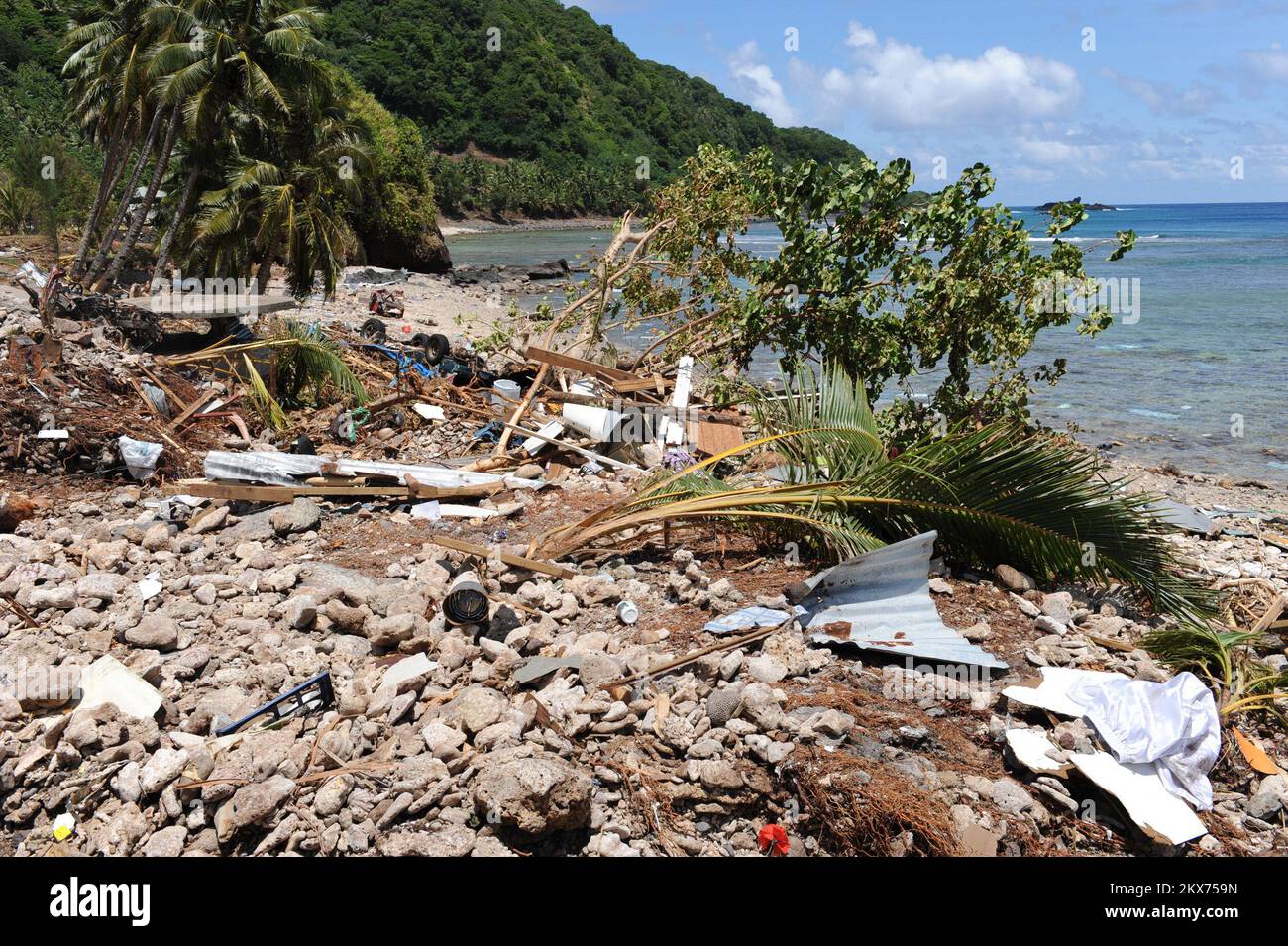 Earthquake   Tsunami - Leone, American Samoa, October 2, 2009   Debris of every kind is spread across a beach following the recent tsunami in American Samoa.. American Samoa Earthquake, Tsunami, and Flooding. Photographs Relating to Disasters and Emergency Management Programs, Activities, and Officials Stock Photo