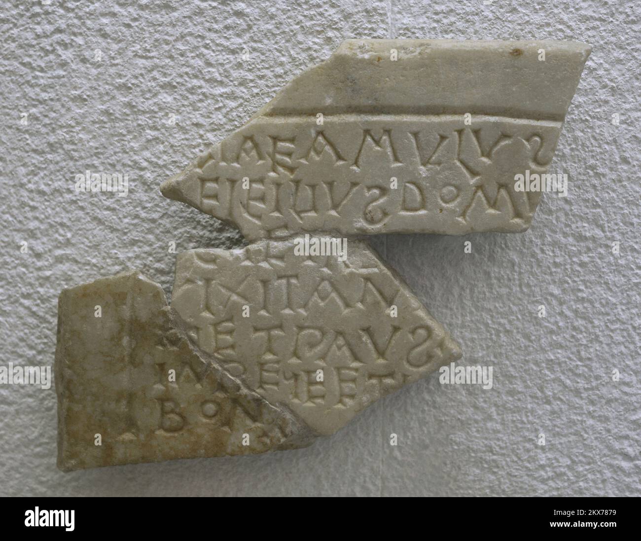 Funerary gravestone belonging to a Jew. 6th-7th centuries. Marble. From Emerita Augusta (Mérida, province of Badajoz, Extremadura, Spain). Sephardic Museum. Toledo. Castile-La Mancha. Spain. Stock Photo