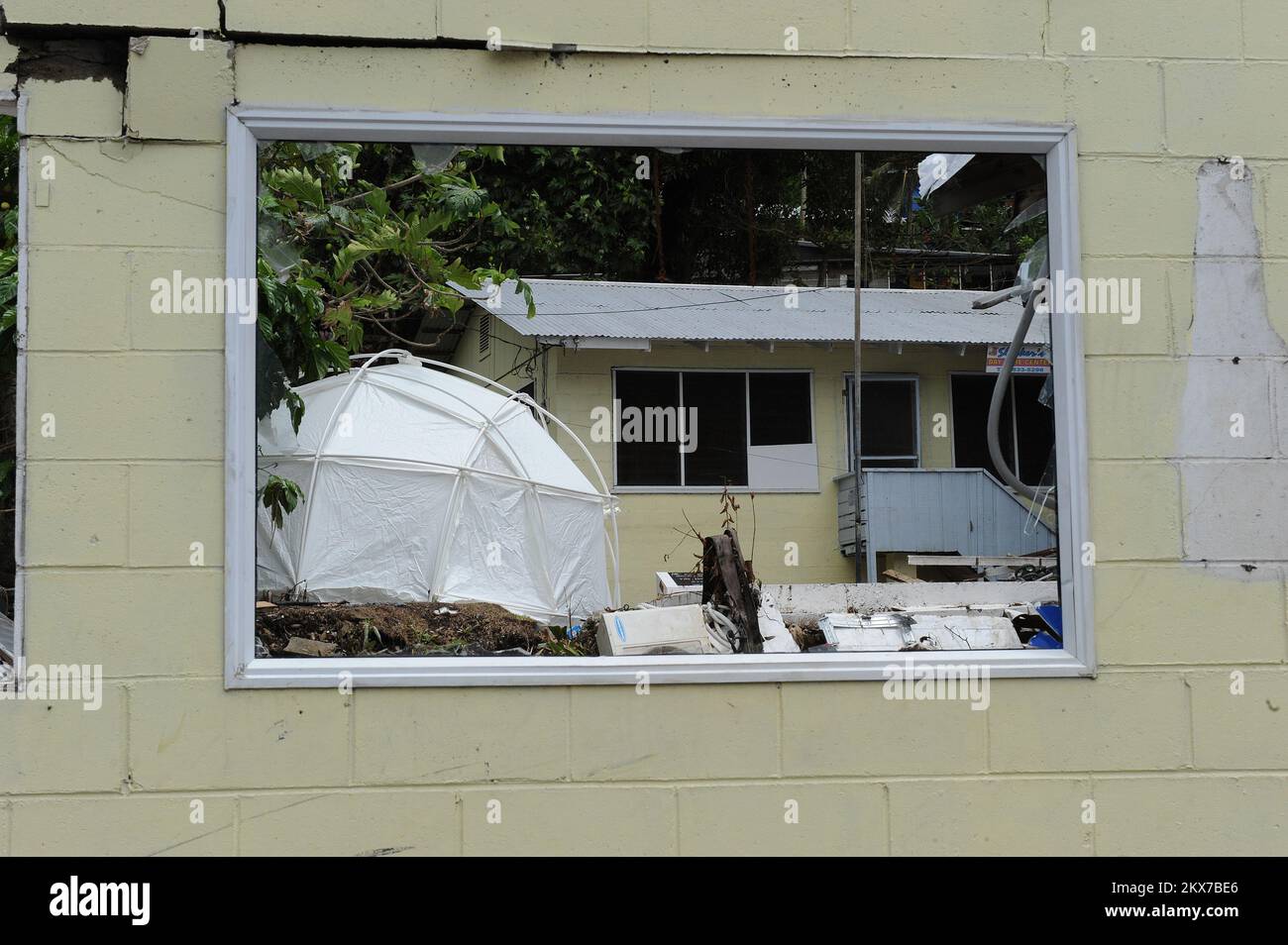 Federal Emergency Management Agency Tent In American Samoa. American Samoa Earthquake, Tsunami, and Flooding. Photographs Relating to Disasters and Emergency Management Programs, Activities, and Officials Stock Photo