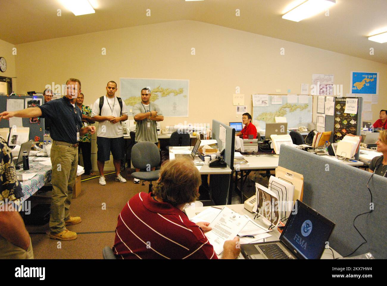 Former NFL Football Players Visit FEMA Facility. American Samoa Earthquake, Tsunami, and Flooding. Photographs Relating to Disasters and Emergency Management Programs, Activities, and Officials Stock Photo