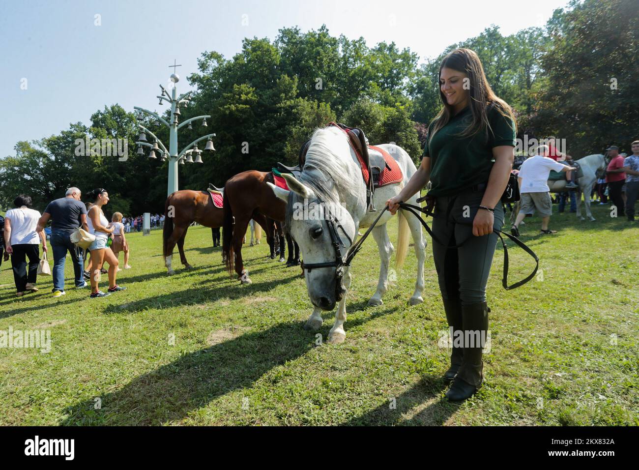 19.08.2018., Marija Bistrica, Croatia - 16th Stagecoaches parade in Marija Bistrica is a traditional international event with carriages and horses. Stagecoaches parade is held on first Sunday after Assumption of Mary Holiday from Zlatar Bistrica to Marija Bistrica. Photo: Filip Kos/PIXSELL Stock Photo