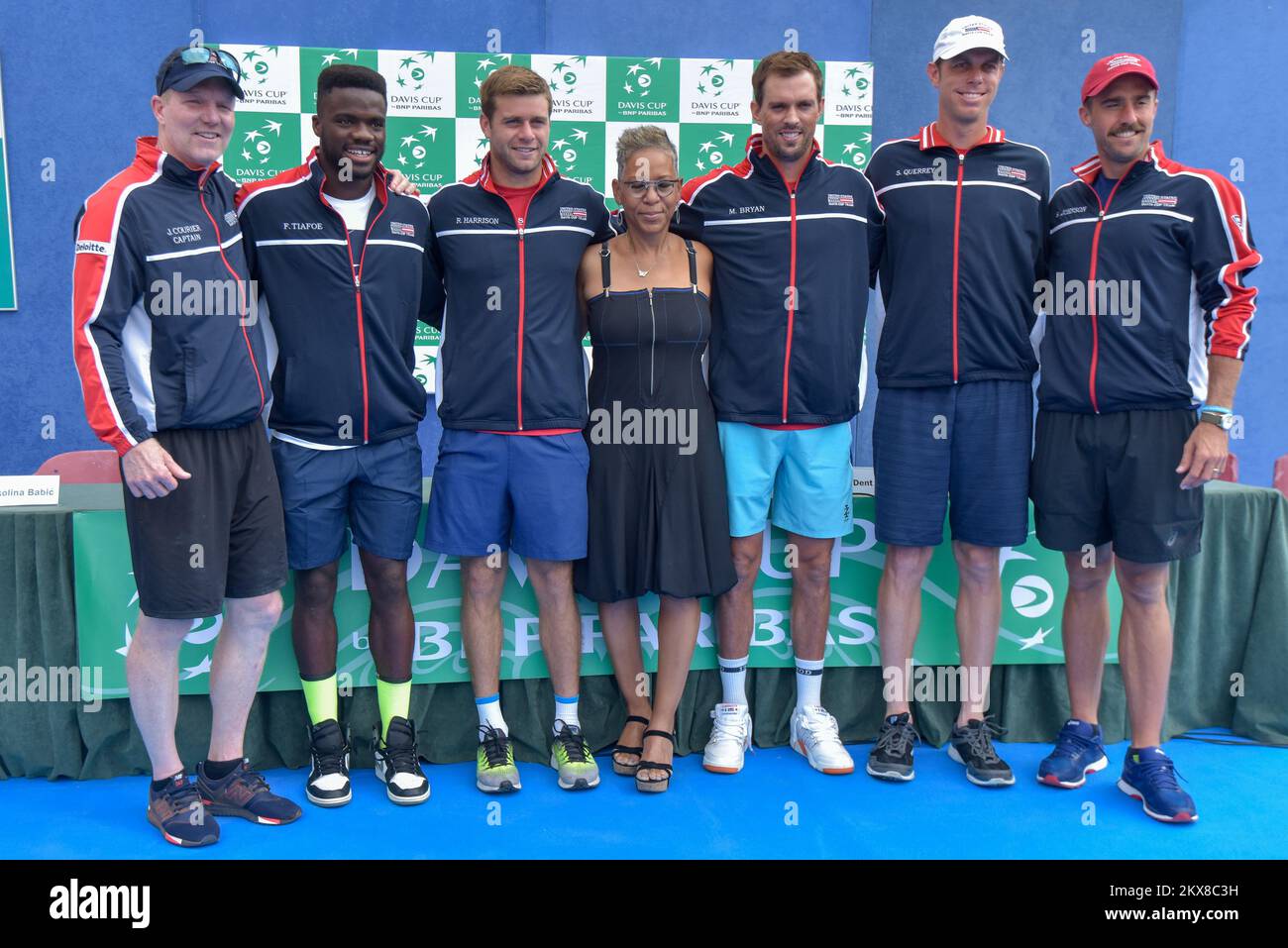 13.09.2018., Zadar, Croatia - The draw for the Davis Cup semi-final between Croatia and the USA. The two teams will battle it out at Sportski centar Visnjik from 14-16 September 2018 in Zadar for a place in the Davis Cup final.Team USA: Jim Courier, Frances Tiafoe, Mike Bryan, Ryan Harrison, Steve Johnson, Katrina Adams Photo: Dino Stanin/PIXSELL Stock Photo