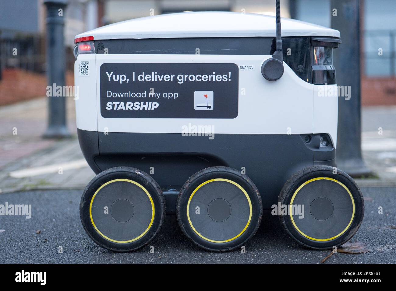 Starship robots delivering CoOp (cooperative) supermarket groceries