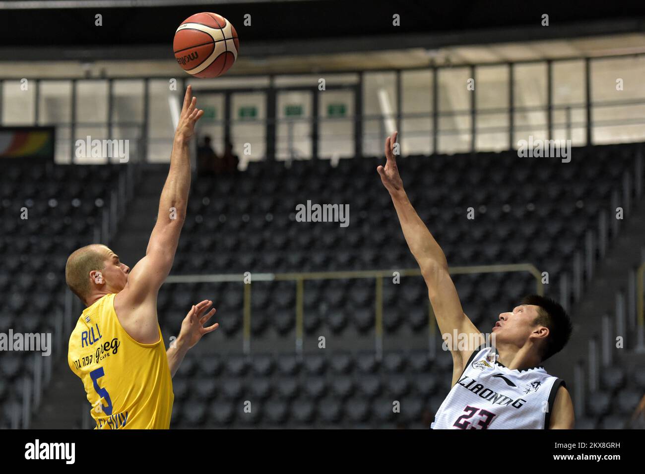 23.09.2018.Zadar - Maccabi Tel Aviv and Liaoning match for 5th place of Zadar Basketball Tournament. Maccabi Tel Aviv won by 100: 64. Michael Roll, Wei Meng, Photo: Dino Stanin/PIXSELL Stock Photo