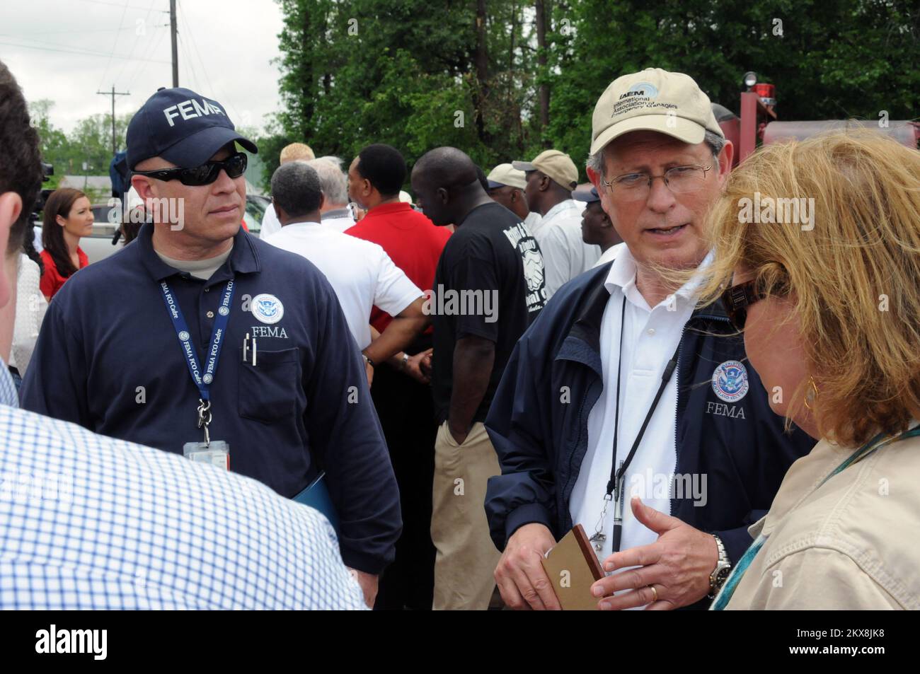 FEMA FCO Michael Bolch and Deputy FCO Joe Girot with Mrs Haley B. Mississippi Severe Storms, Tornadoes, and Flooding. Photographs Relating to Disasters and Emergency Management Programs, Activities, and Officials Stock Photo