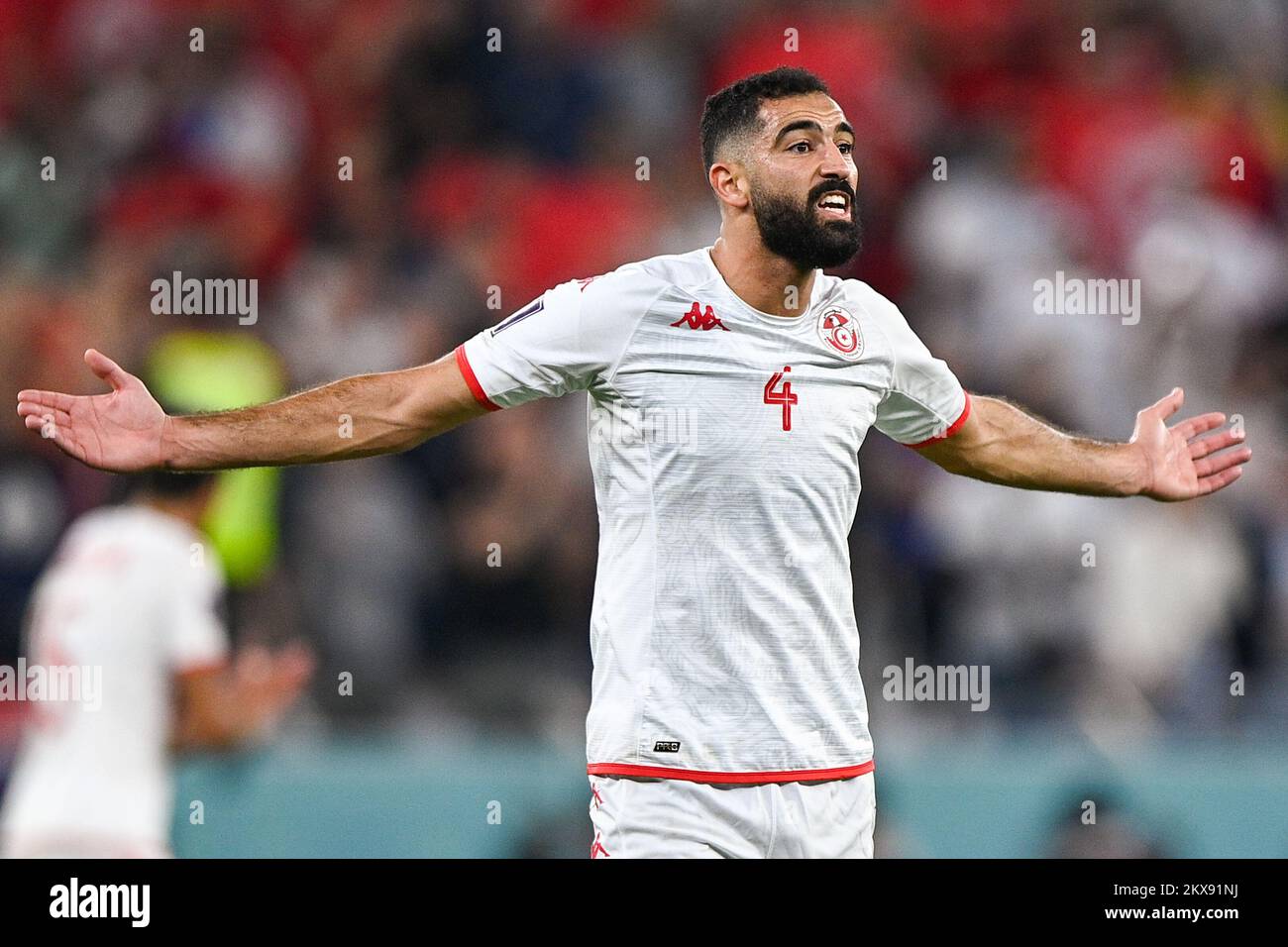 AL RAYYAN, QATAR - NOVEMBER 30: Yassine Meriah of Tunisia reacts during the Group D - FIFA World Cup Qatar 2022 match between Tunisia and France at the Education City Stadium on November 30, 2022 in Al Rayyan, Qatar (Photo by Pablo Morano/BSR Agency) Credit: BSR Agency/Alamy Live News Stock Photo