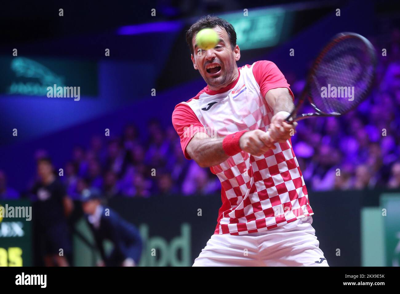 24.11.2018., Lillie, France - Ivan Dodig of Croatia compete during the  doubles match match against Pierre-Hugues Herbert and Nicolas Mahut of  France at Davis Cup Final between France and Croatia at stadium