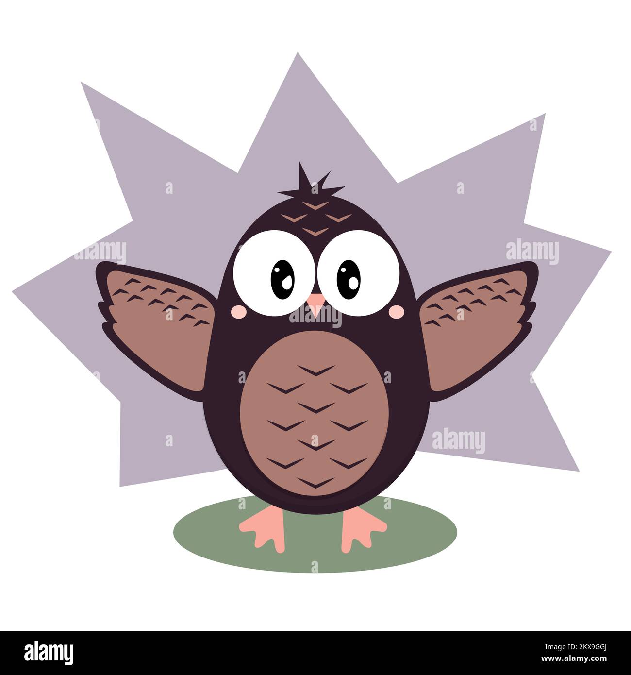 Funny owl with a bow tie flaps its wings. Vector flat style illustration Stock Vector