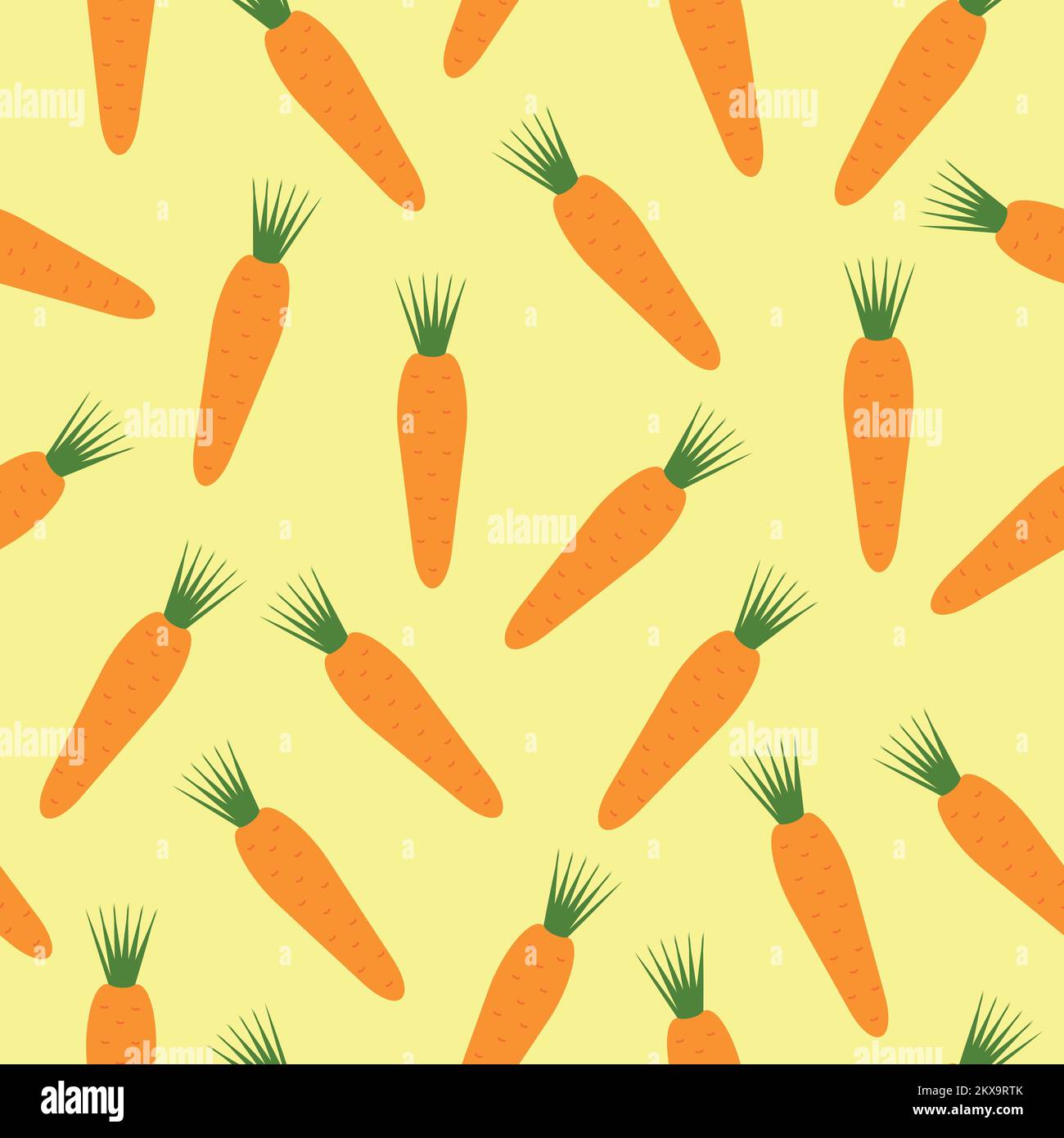 Seamless vector illustration in flat style. Carrots on a yellow background. Use cases are printing, wallpaper, wrapping paper, design, textiles, noteb Stock Vector