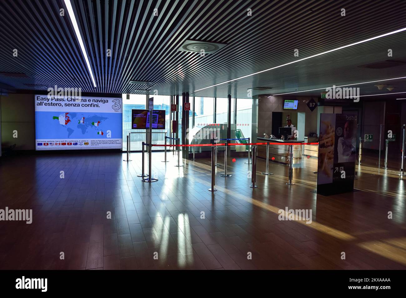 ROME, ITALY - AUGUST 04, 2015: Fiumicino Airport interior. Fiumicino - Leonardo da Vinci International Airport is a major international airport in Rom Stock Photo