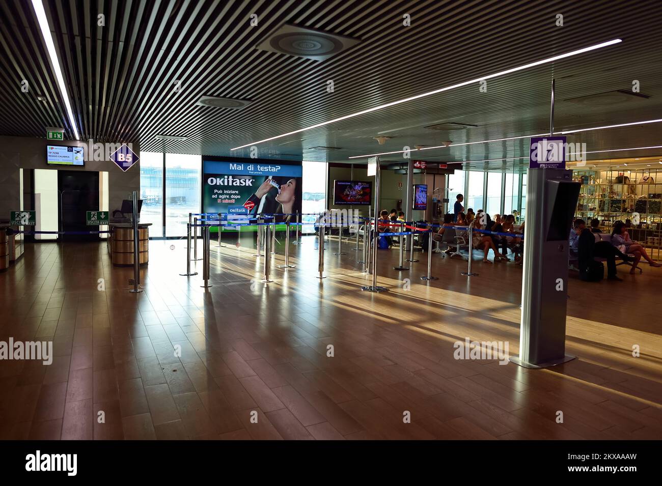 ROME, ITALY - AUGUST 04, 2015: Fiumicino Airport interior. Fiumicino - Leonardo da Vinci International Airport is a major international airport in Rom Stock Photo