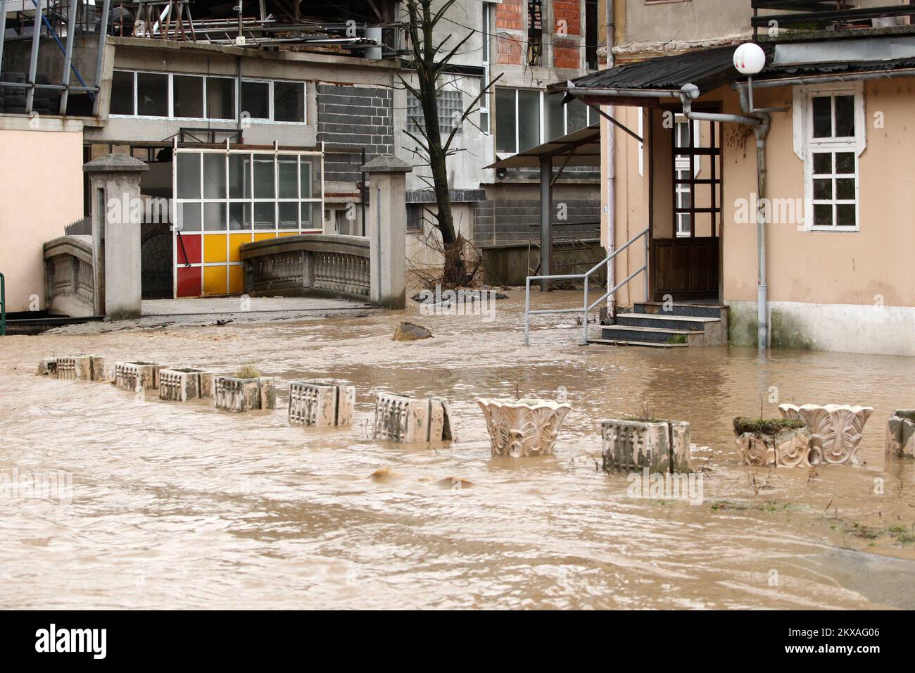 04.02.2019, Nemila, Bosnia and Herzegovina Floodwater flows in the