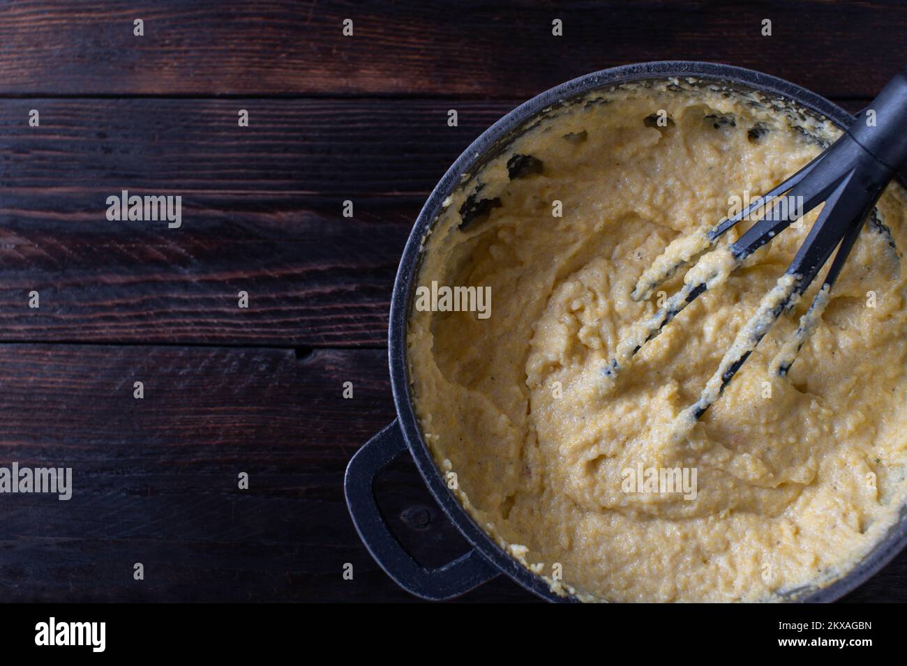 Traditional polenta, fresh and homemade cooked with broth, milk, butter
