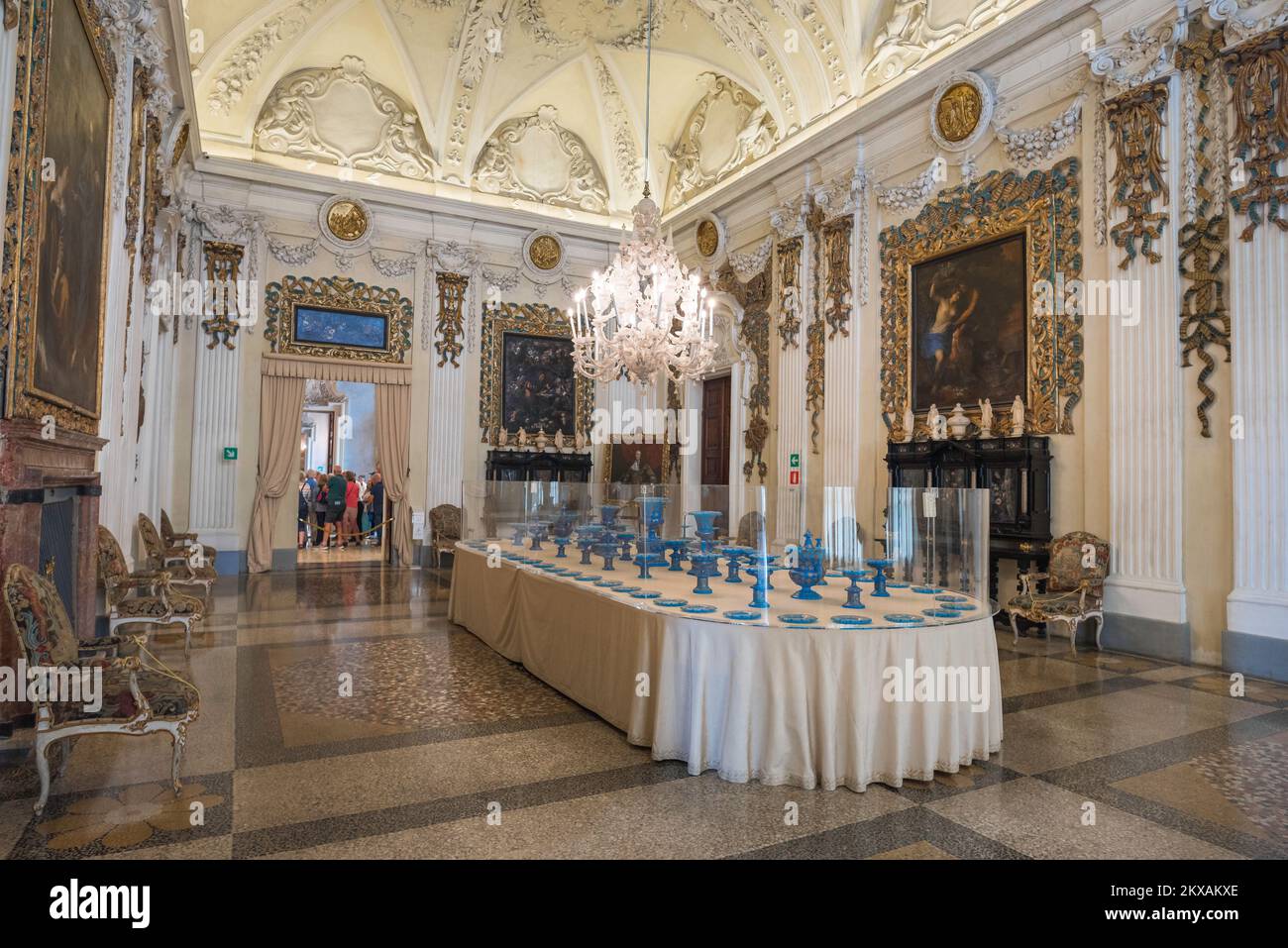 Palazzo Borromeo, view of the grand dining room  - the Sala delle Medaglie - inside the Palazzo Borromeo, Isola Bella, Piedmont, Italy Stock Photo