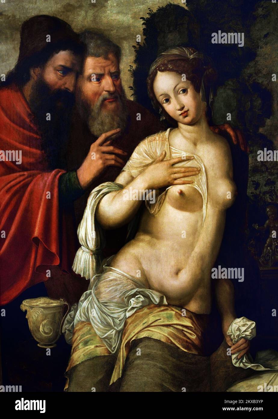Suzanna and the two old men by SELLAER Vincent, Mechelen, 1500 -1589, 16th century, Belgian, Belgium, Flemish, Susanna and the Elders, wealthy Babylonian Jewish woman