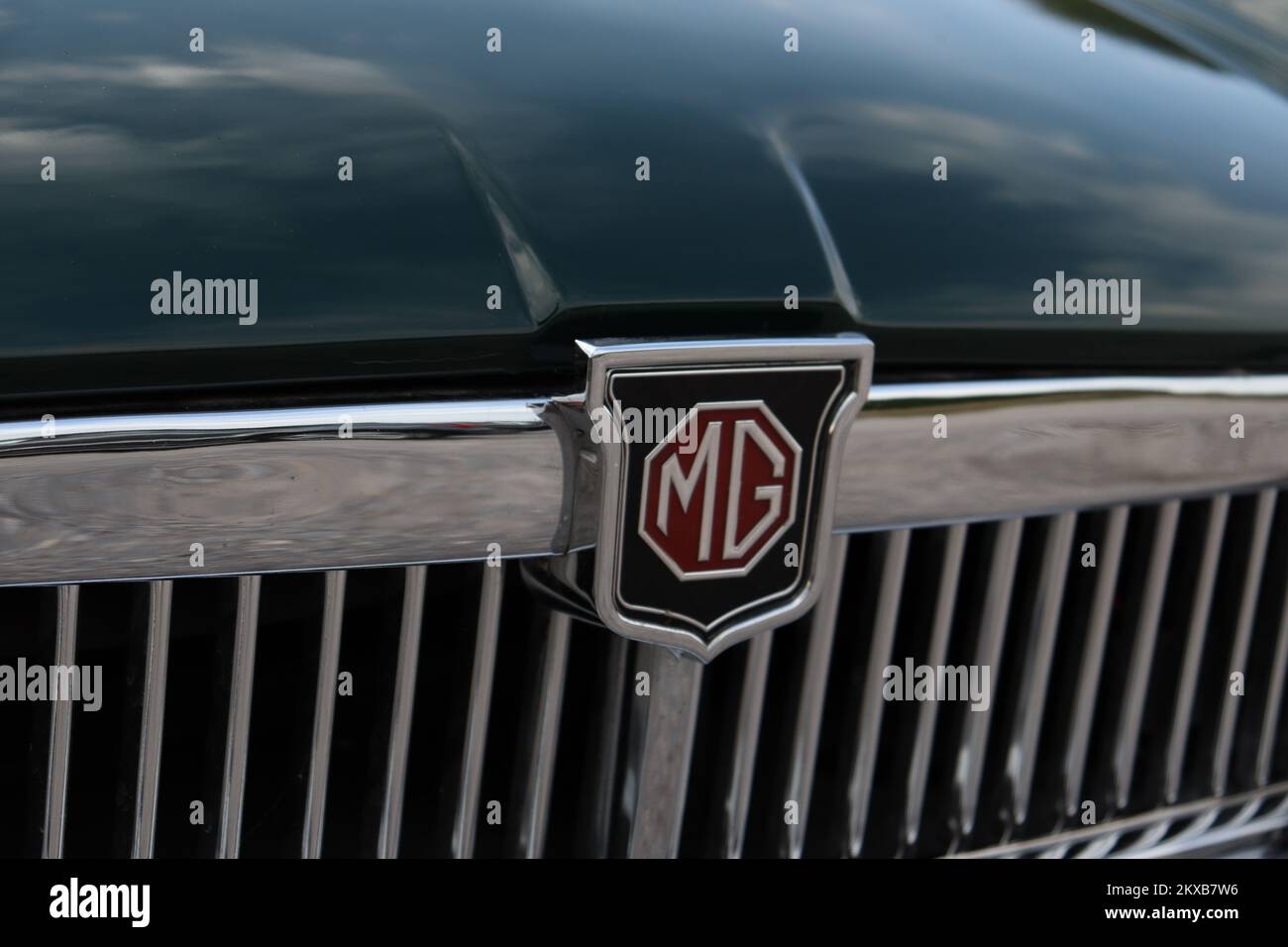 Close up of classic MG logo, 1978 MG B GT Stock Photo