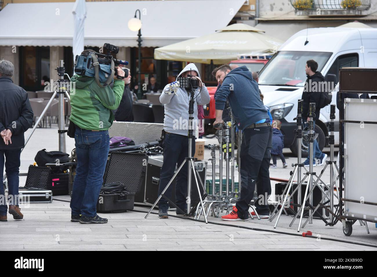 05.04.2019., Croatia, Rovinj - In the afternoon, filming 'The Hitman's Wife's Bodyguard,' performed by Samuel L. Jackson, Salma Hayek and Ryan Reynolds, began. Until late in the evening filming the scene in which participate and stunt doubles of famous actors.Photo: Dusko Marusic/PIXSELL Stock Photo