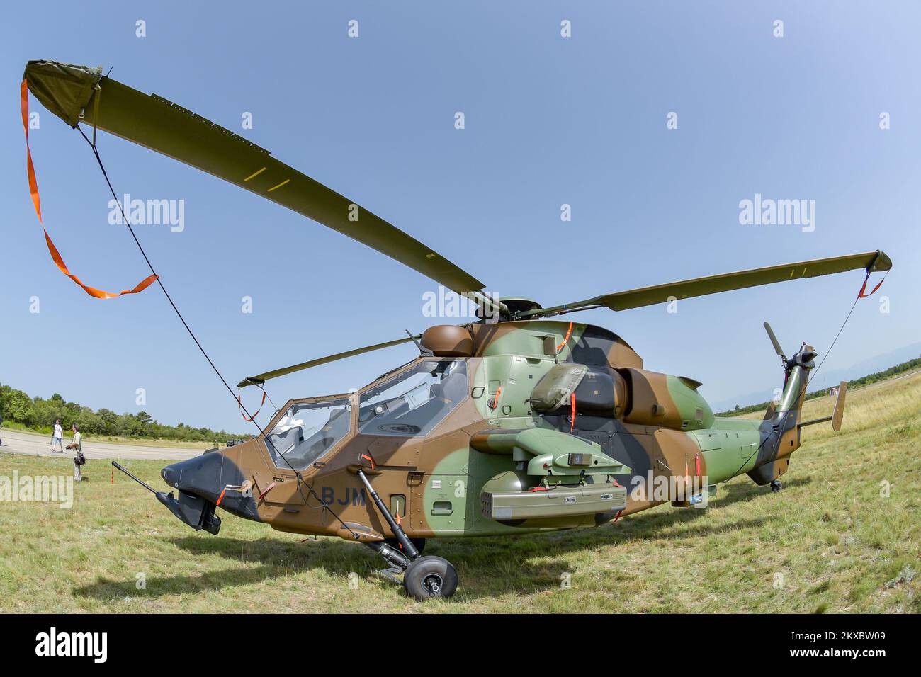 12.06.2019., Zemunik, Zadar - On the occasion of the multinational military exercise Swift Response 19, French and British helicopters arrived in military facility 'Mirko Vuksic'. Currently there are more than 500 members of the British and French Armed Forces with about 170 vehicles and 15 helicopters, as well as ten members of the Croatian Army with three vehicles. The French Air Force arrived in Zemunik with the EC-665 Tiger helicopters. Photo: Dino Stanin/PIXSELL Stock Photo