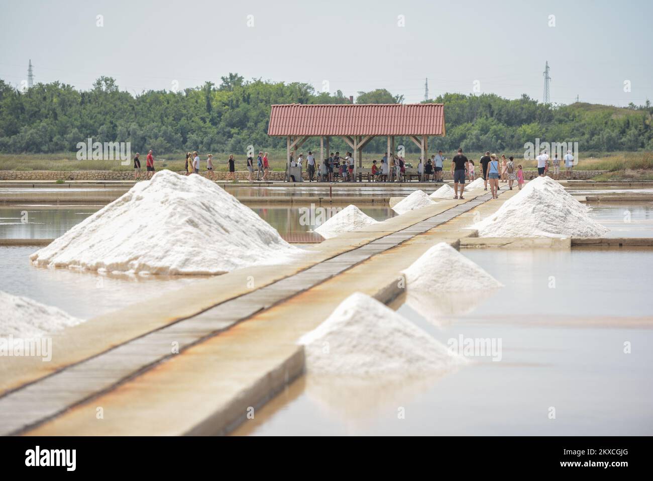 02.08.2019., Nin, Croatia - Solana Nin opens their doors to all visitors.  With free admission, you can feel free to look around the salt fields and  educate yourself about the process and